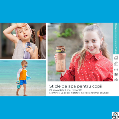 Sticla Tritan 550ml ATOM DEALS® BPA Free, pentru copii, cu capac etans, recipient apa sport, sticla reutilizabila pentru birou, sala, calatorii, design modern