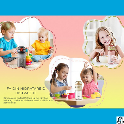 Sticla Tritan 550ml ATOM DEALS® BPA Free, pentru copii, cu capac etans, recipient apa sport, sticla reutilizabila pentru birou, sala, calatorii, design modern