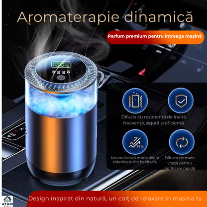 Odorizant auto premium negru, difuzor aromaterapie fara apa ATOM Deals®, reincarcabil type-C, LED ambient, super silentios, design metalic luxury 10 ml