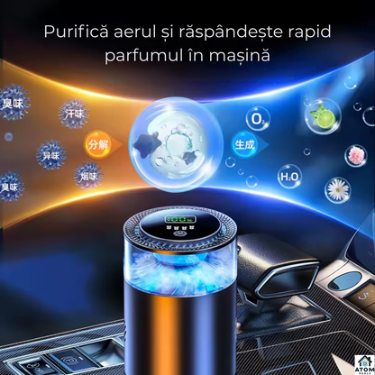 Odorizant auto premium negru, difuzor aromaterapie fara apa ATOM Deals®, reincarcabil type-C, LED ambient, super silentios, design metalic luxury 10 ml