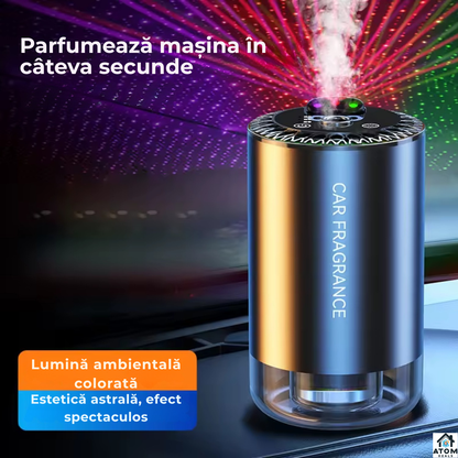Odorizant auto ATOM Deals® smart cu difuzie nano, purificare aer, RGB muzical, parfum Cologne Ocean, aluminiu premium