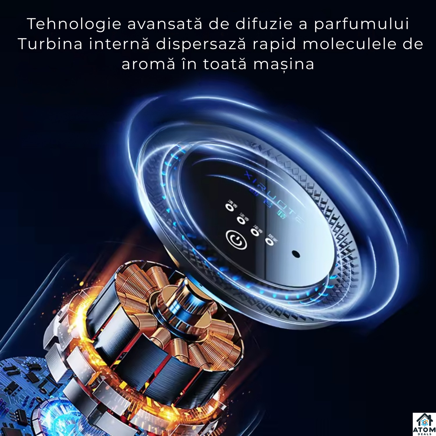 Odorizant auto premium negru, difuzor aromaterapie fara apa ATOM Deals®, reincarcabil type-C, LED ambient, super silentios, design metalic luxury 10 ml