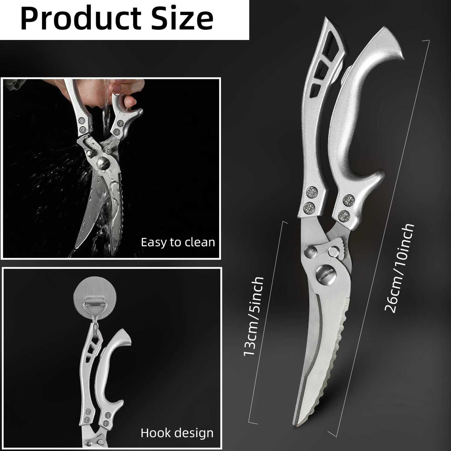 Kitchen scissors for poultry, fish, and more. Stainless steel, versatile