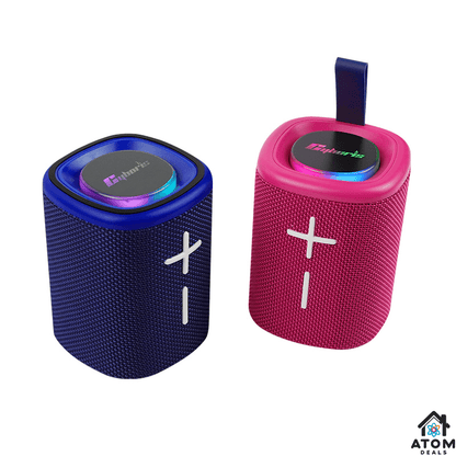 Boxa portabila Bluetooth 5.3 ATOM Deals®, 20W, TWS stereo, IPX6, autonomie 15h, lumini RGB, card TF/AUX, raza 18m, ABS rezistent, bass puternic, baterie 4000 mAh, albastru si rosu