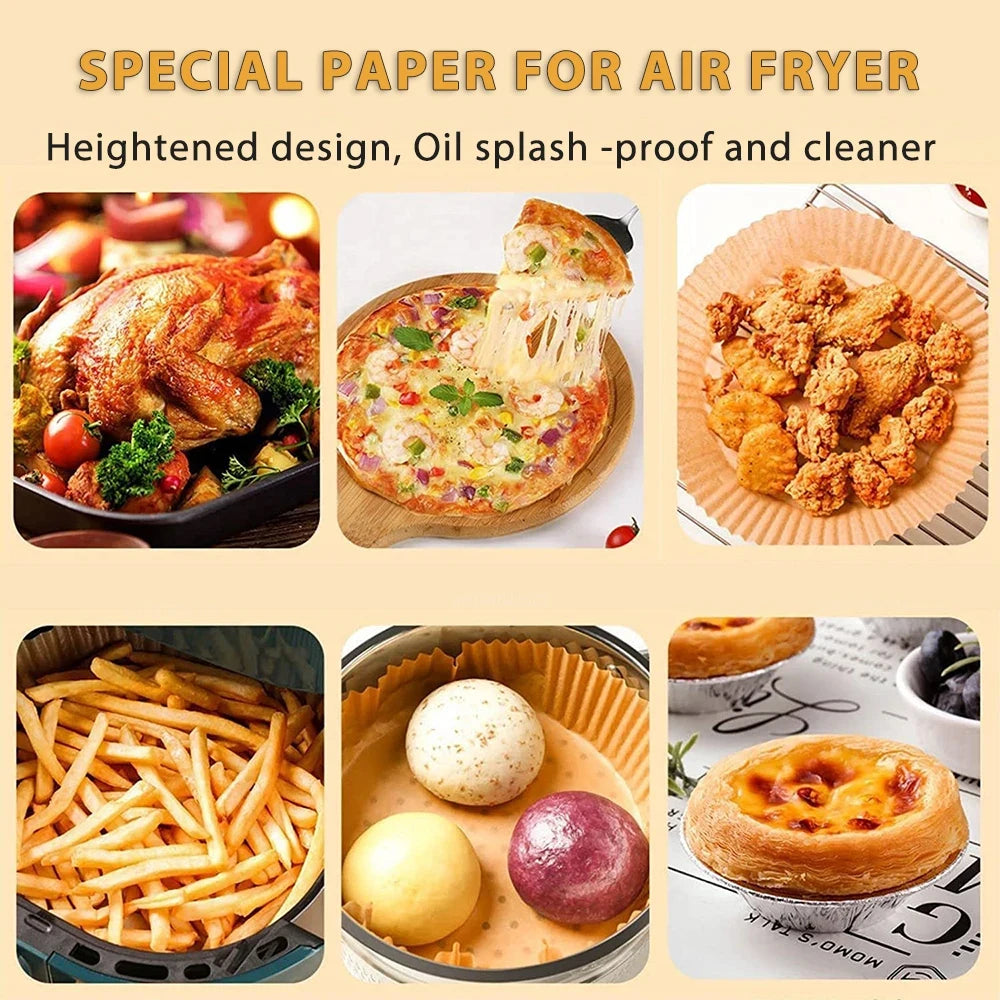 Non-stick air fryer liners: Convenient disposable paper pads for cooking.