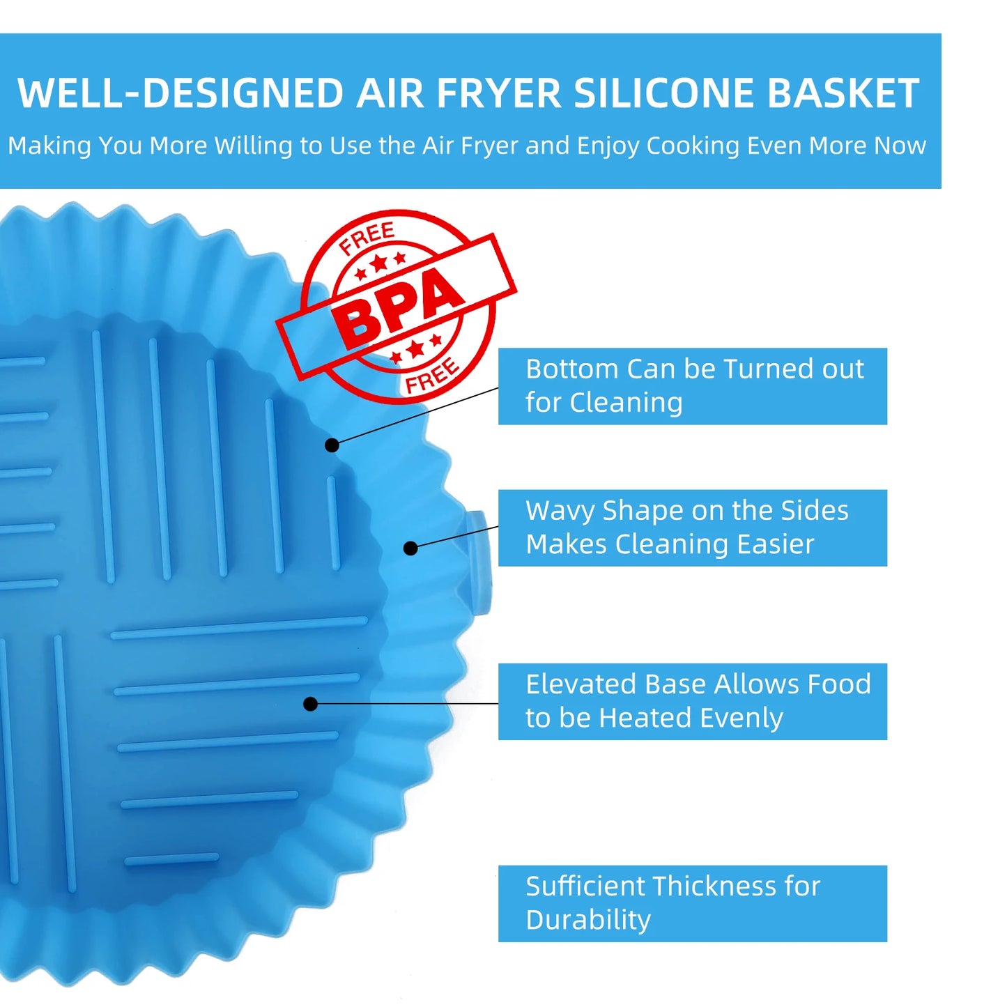 Silicone air fryer tray: Reusable, pizza, chicken molds, grill pan