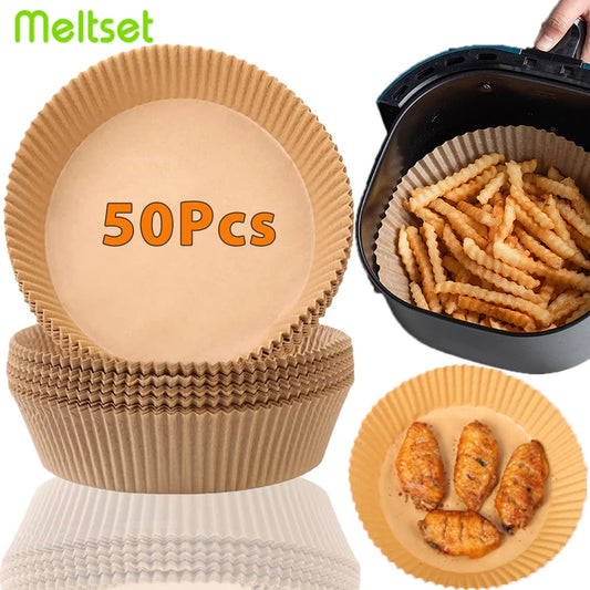 Non-stick air fryer liners: Convenient disposable paper pads for cooking.