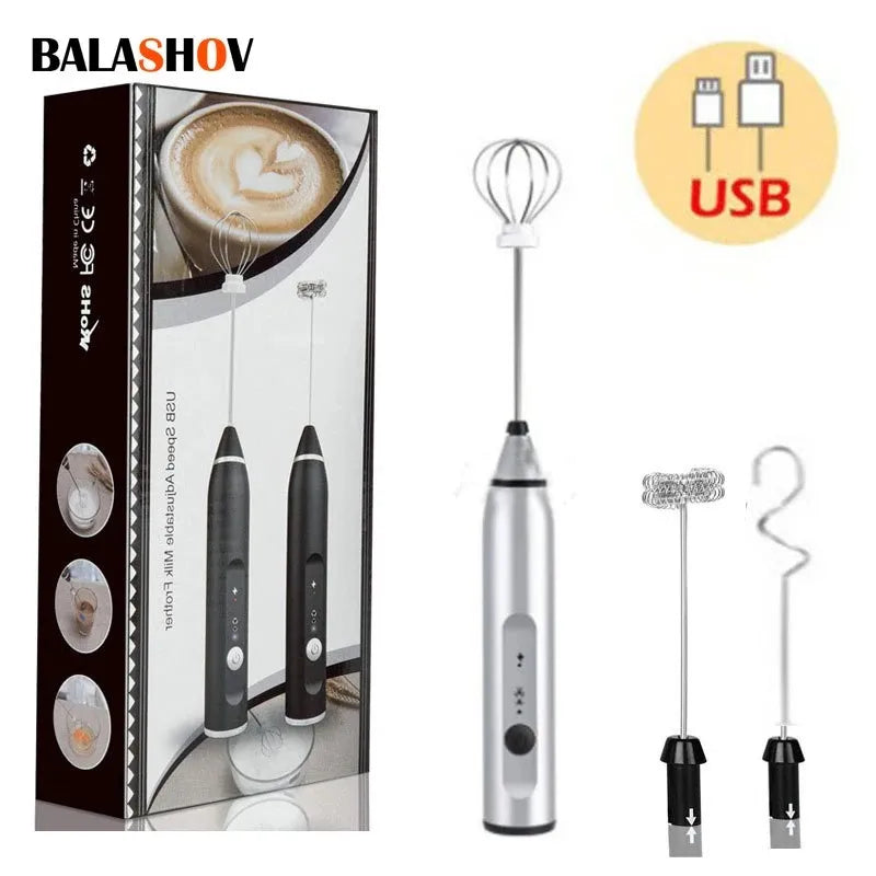 Compact USB electric milk frother: 3 speeds, ideal cappuccino foam