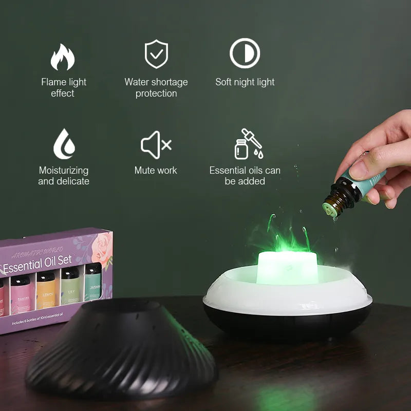 Volcanic Portable USB Aroma Diffuser with Color Flame Night Light 4.4 oz