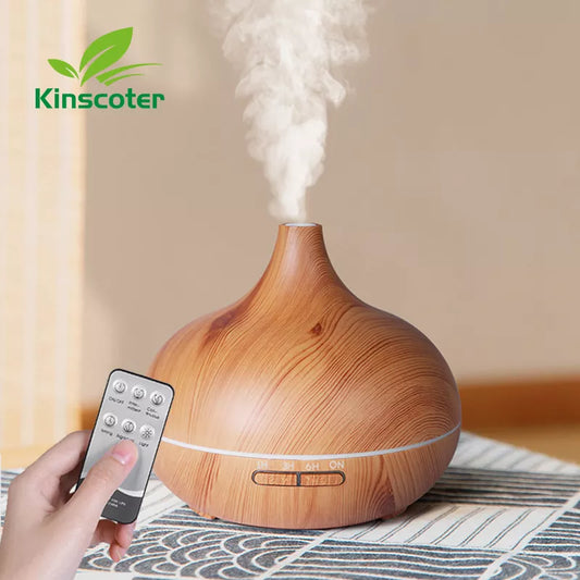 Premium 16.91 ounces Wood Grain Aromatherapy Essential Oil Diffuser with Remote, Ultrasonic Humidifier