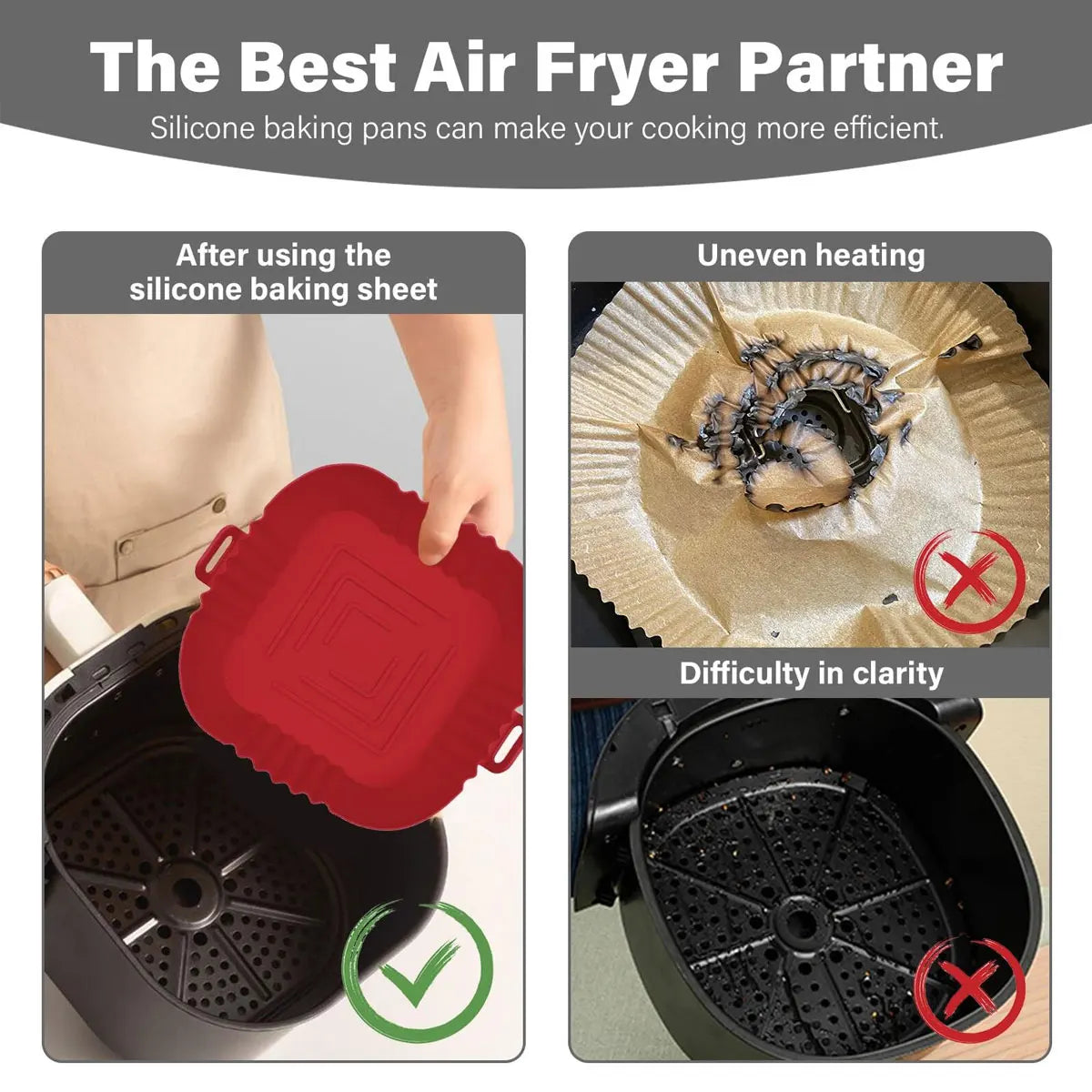 Silicone air fryer / oven / microwave tray: Reusable, pizza, chicken molds, grill pan.