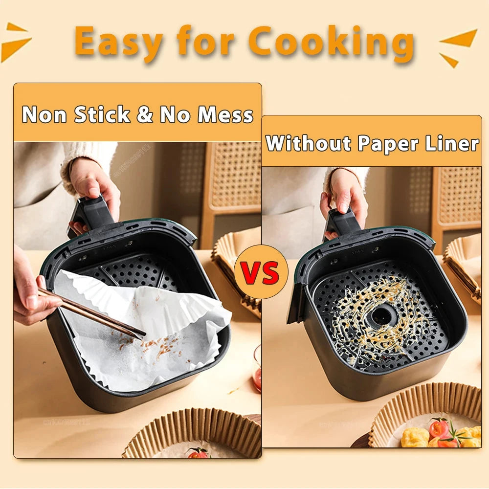 Non-stick air fryer liners: Convenient disposable paper pads for cooking.