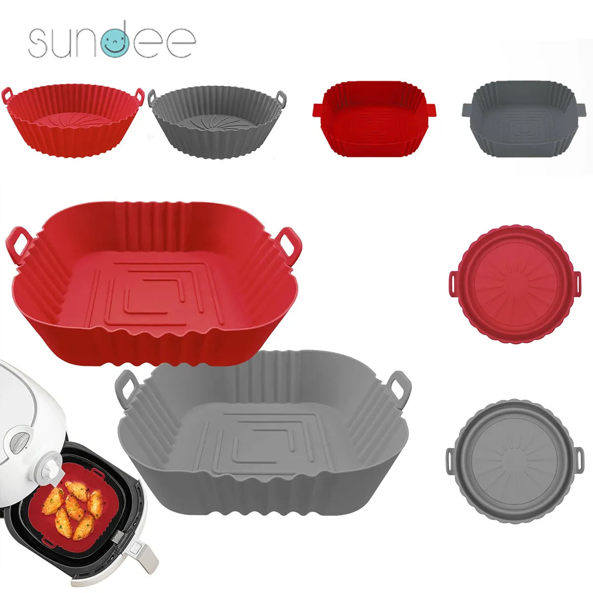 Silicone air fryer tray: Reusable, pizza, chicken molds, grill pan.