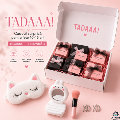 TADAAA! Cutie cadou pentru fete 10-15 ani cu 8 surprize și provocări