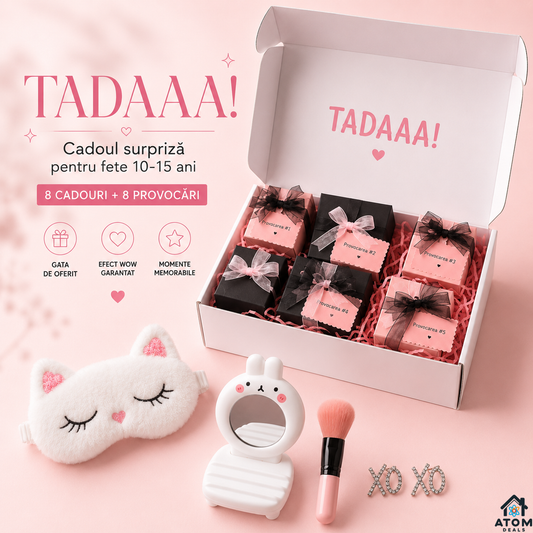 TADAAA! Cutie cadou pentru fete 10-15 ani cu 8 surprize și provocări