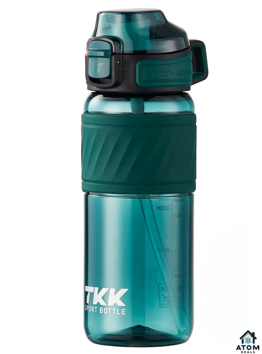 Sticlă apă 600 ml ATOM Deals® – Tritan fără BPA, pai silicon, capac flip, etanșă