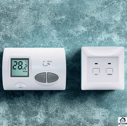 Termostat wireless RF ATOM Deals®, alb, cu receptor, ecran LCD iluminat, control temperatura 5-35 °C, precizie ±0.5 °C