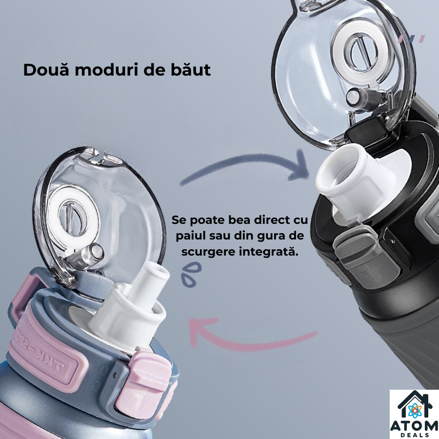 Sticla termos inox 500ml ATOM DEALS®, blush rose, perete dublu izolata termic cu capac etans