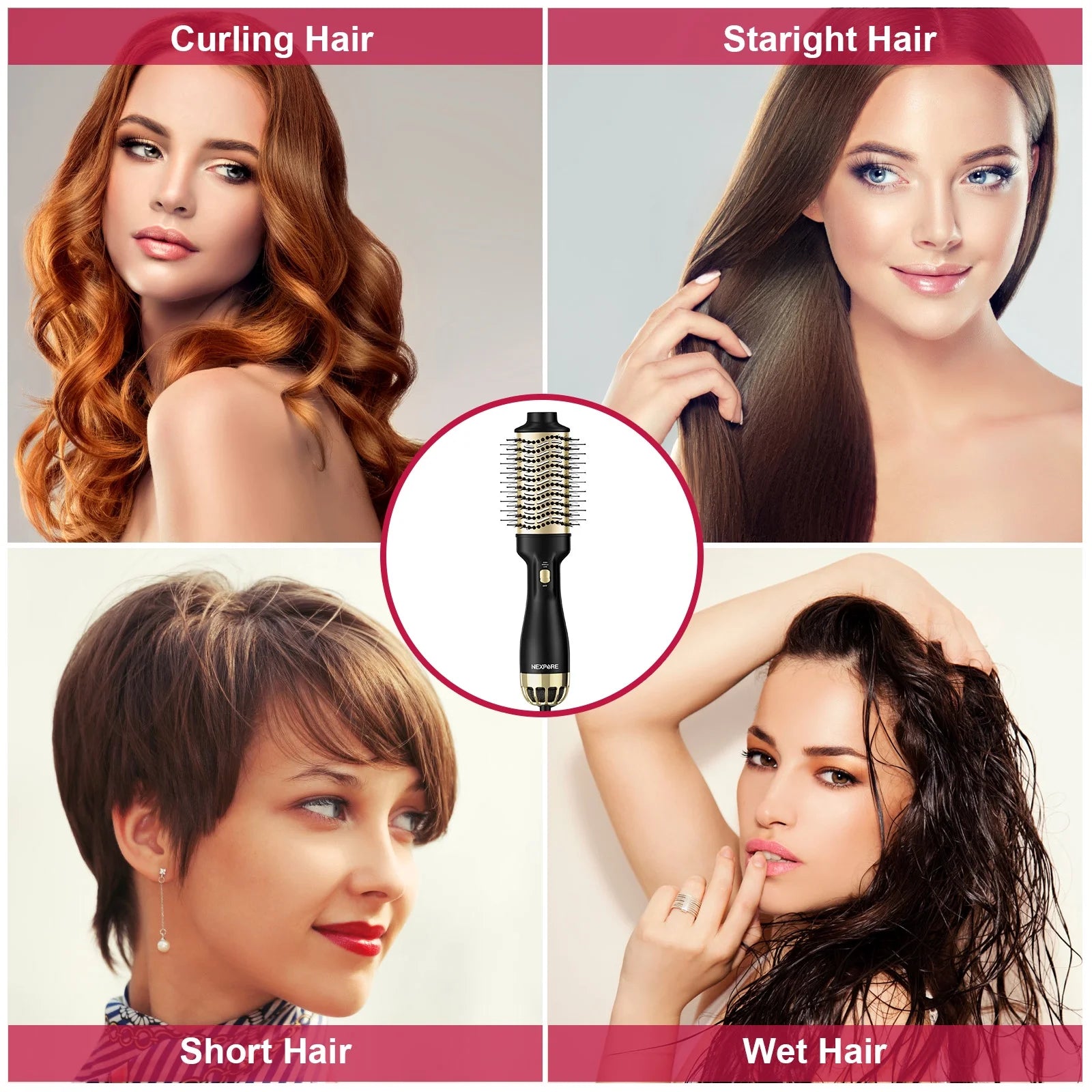 Hair Dryer Brush,Upgraded 4 in 1 Hair Dryer Brush Blow Dryer Brush in One with Negative Ion Anti-Frizz Ceramic Titanium Barrel Hot Air Brush Hair Straightener Brush