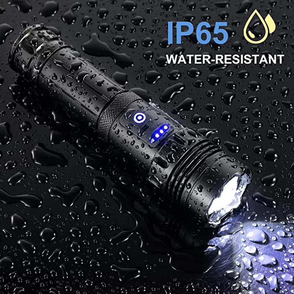 90000 Lumens Powerful Flashlight, Rechargeable Waterproof Searchlight XHP70.2 Super Bright Handheld Led Flashlight Tactical Flashlight 26650 Battery USB Zoom Torch for Emergency Hiking Hunting Camping