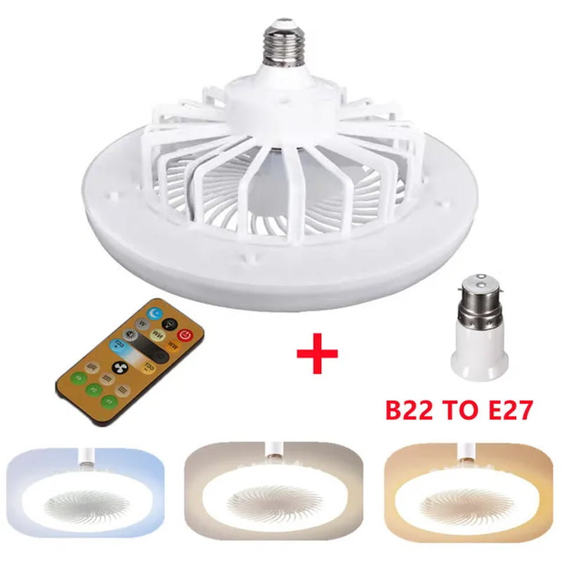 30W Ceiling Fan with Lighting Lamp E27 Converter Base with Remote Control for Bedroom Living Home Silent AC 85-265V