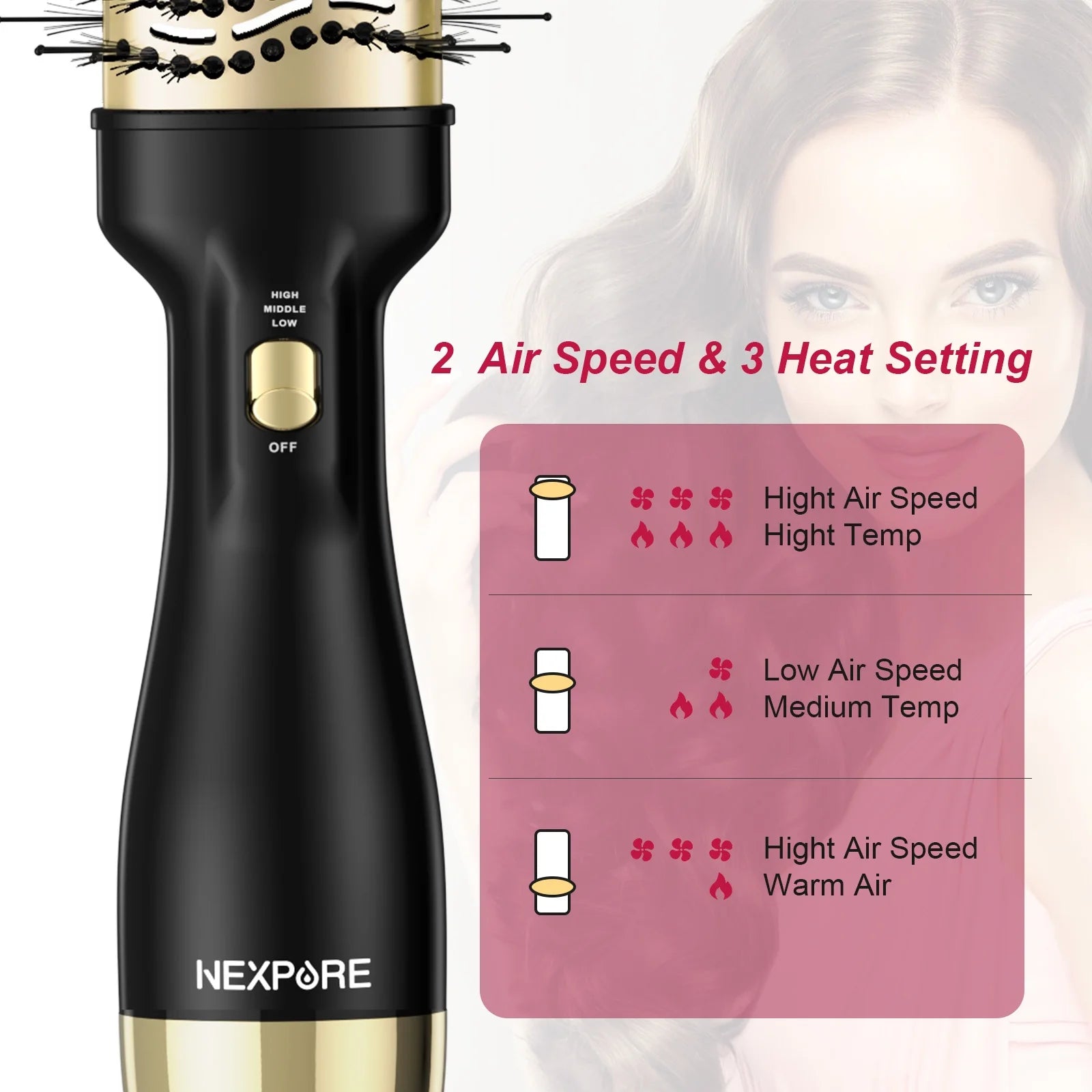 Hair Dryer Brush,Upgraded 4 in 1 Hair Dryer Brush Blow Dryer Brush in One with Negative Ion Anti-Frizz Ceramic Titanium Barrel Hot Air Brush Hair Straightener Brush