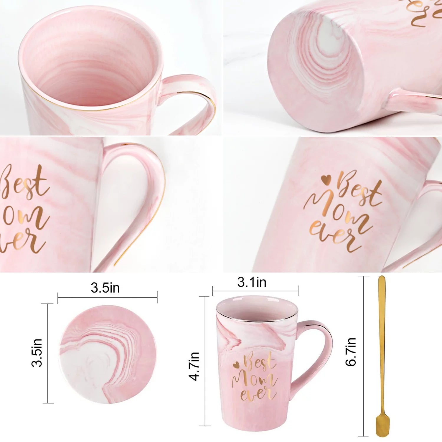 Gifts for Mom - Best Mom Ever Coffee Mug, Best Mom Gifts for Mothers Day, Birthday Gifts, Mother'S Day Gifts, Christmas Gifts,  14 Fl Oz Pink Marble Coffee Mugs Ceramic Mug Tea Cup