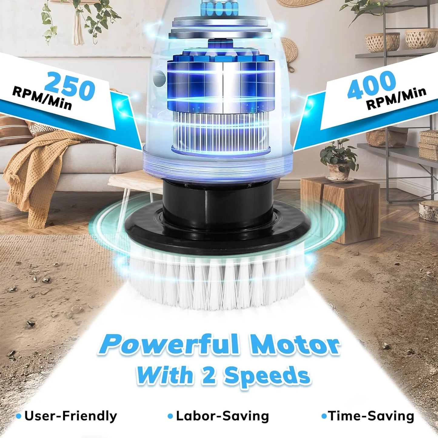 Cordless Spin Scrubber: Waterproof, 9 Brush Heads, 1.5H Power, Dual Speed