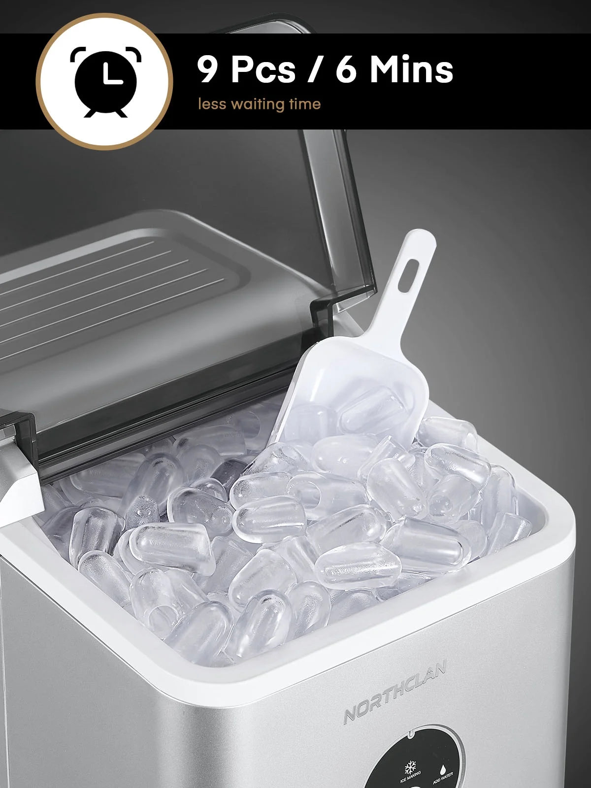 Ice Maker Countertop, 9 Bullet Ice in 5 Minutes, 28 Lbs Ice in 24 Hrs, Black