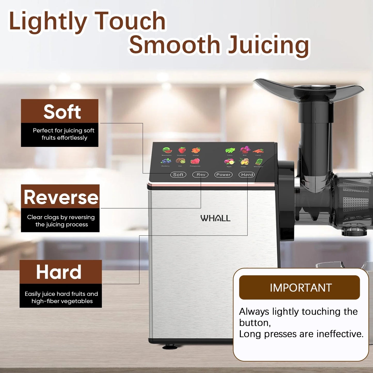 ® Slow Masticating Juicer - Cold Press Juicer Machine with Touchscreen, Reverse Function, Soft & Hard Models, Quiet Motor