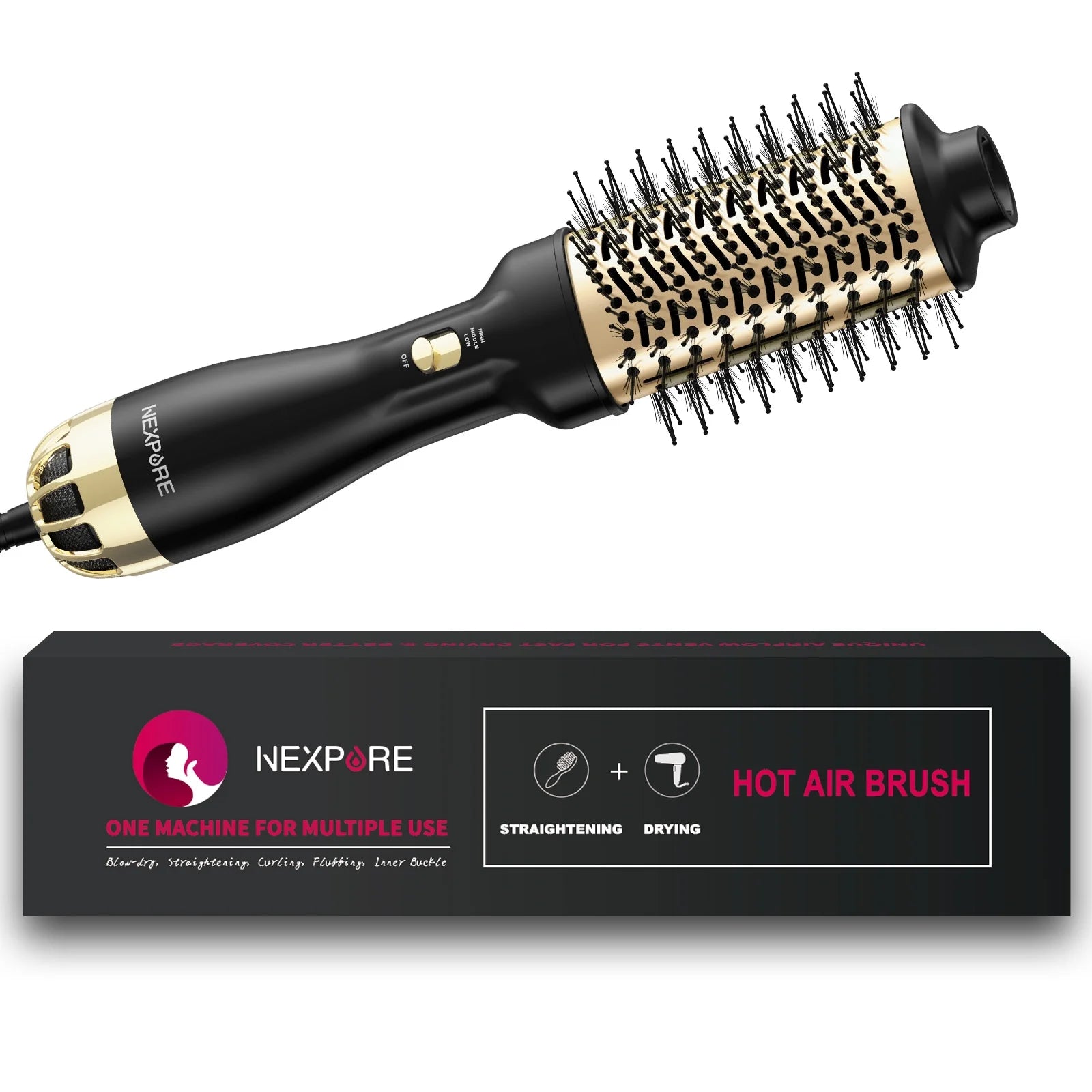 Hair Dryer Brush,Upgraded 4 in 1 Hair Dryer Brush Blow Dryer Brush in One with Negative Ion Anti-Frizz Ceramic Titanium Barrel Hot Air Brush Hair Straightener Brush