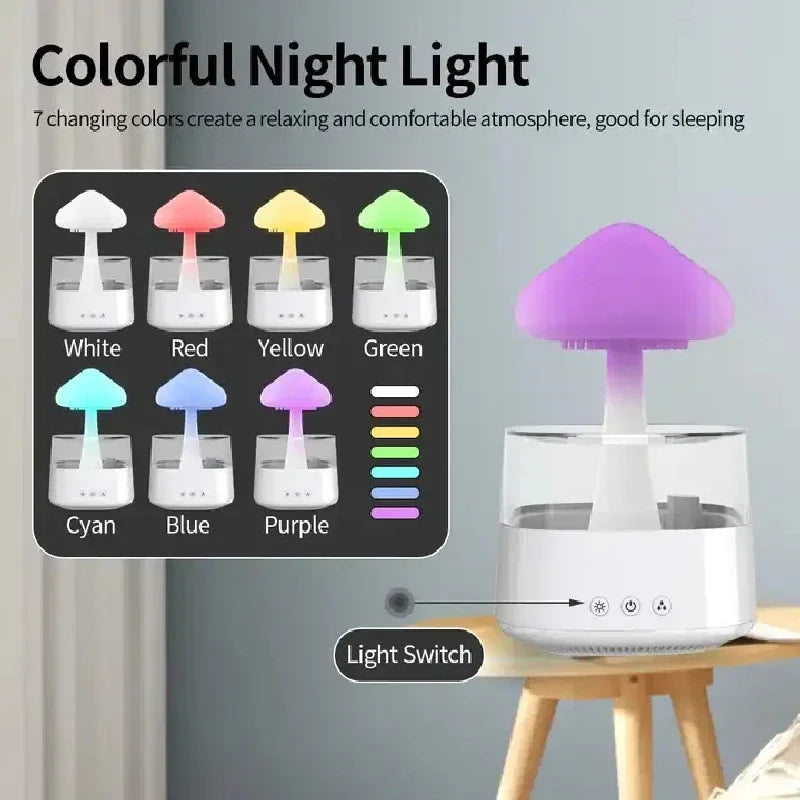 Cloud and Raindrop Humidifier Colorful Mushroom Rain Forest Aromatherapy Machine Household Rain Cloud Landscape LED Table Lamp