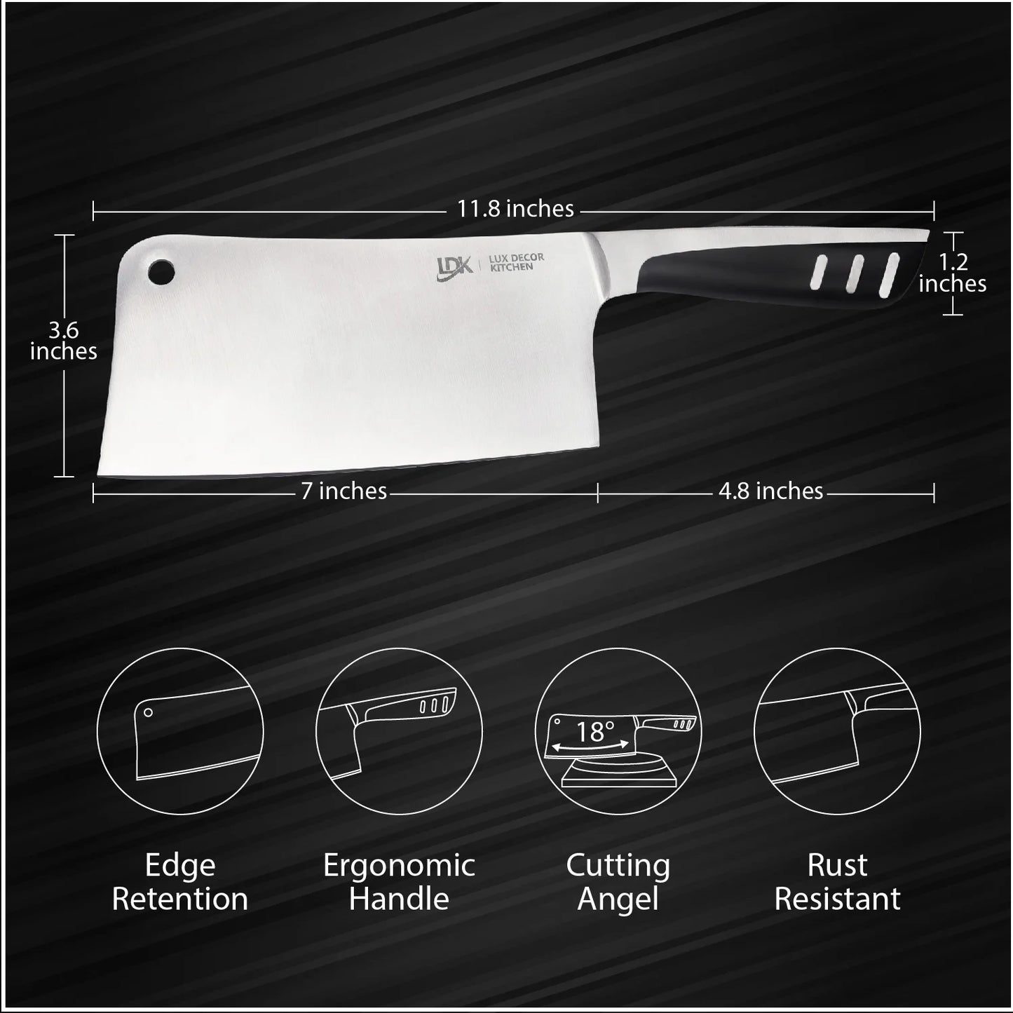 Lux Decor Kitchen Butcher Knife Stainless Steel - 7 Inch Multi Purpose Best for Home Kitchen and Restaurants Chef Knife Heavy Duty Chopper Meat Cleaver