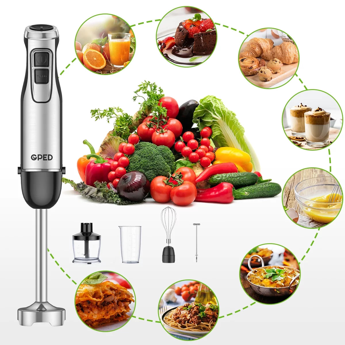 Hand Blender, 5-In-1 Immersion Hand Blender,12 Speed Turbo Mode Stick Blender for Make Smoothie, Milk Shakes,Juice ,Sauces