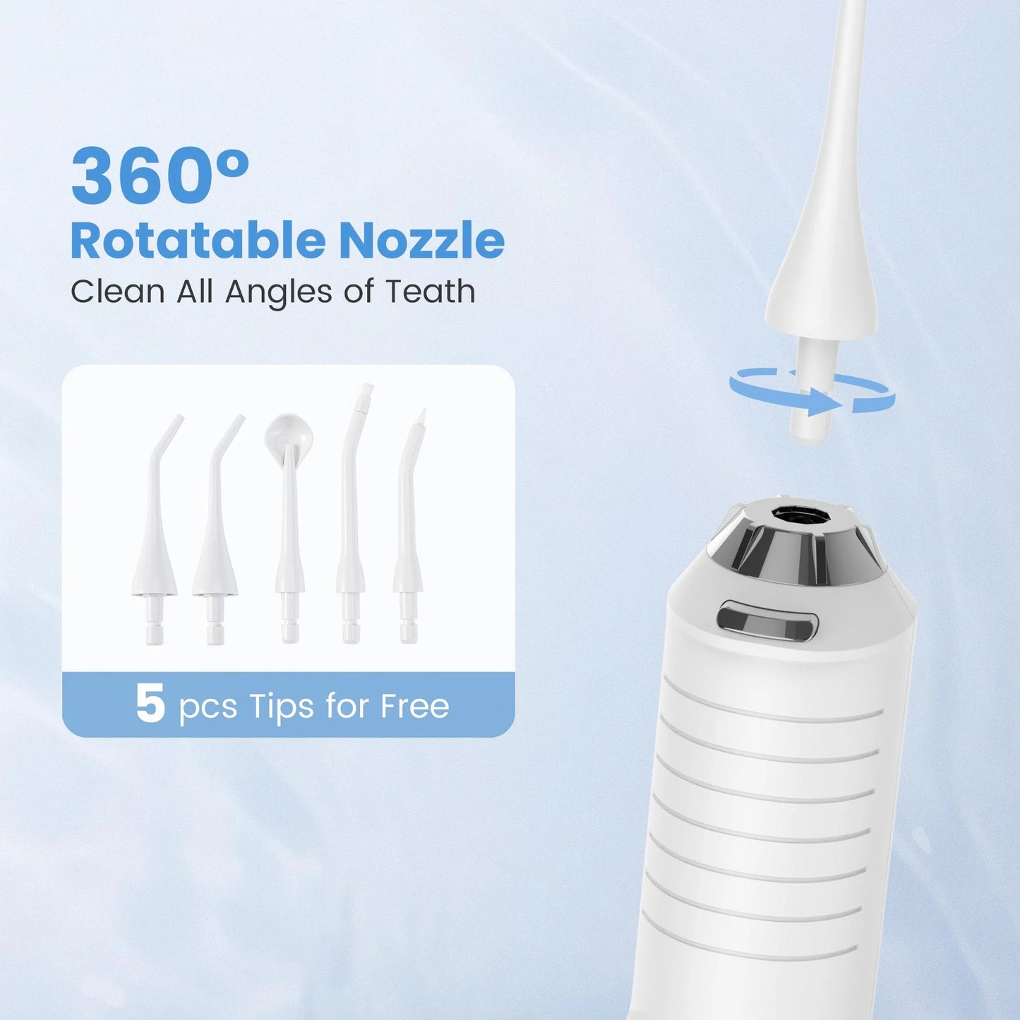 Cordless Water Flosser Dental Teeth Cleaner, Professional 270ML Tank USB Rechargeable Dental Oral Irrigator for Home and Travel, 5 Modes 5 Jet Tips, IPX7 Waterproof, Easy-To-Clean,White