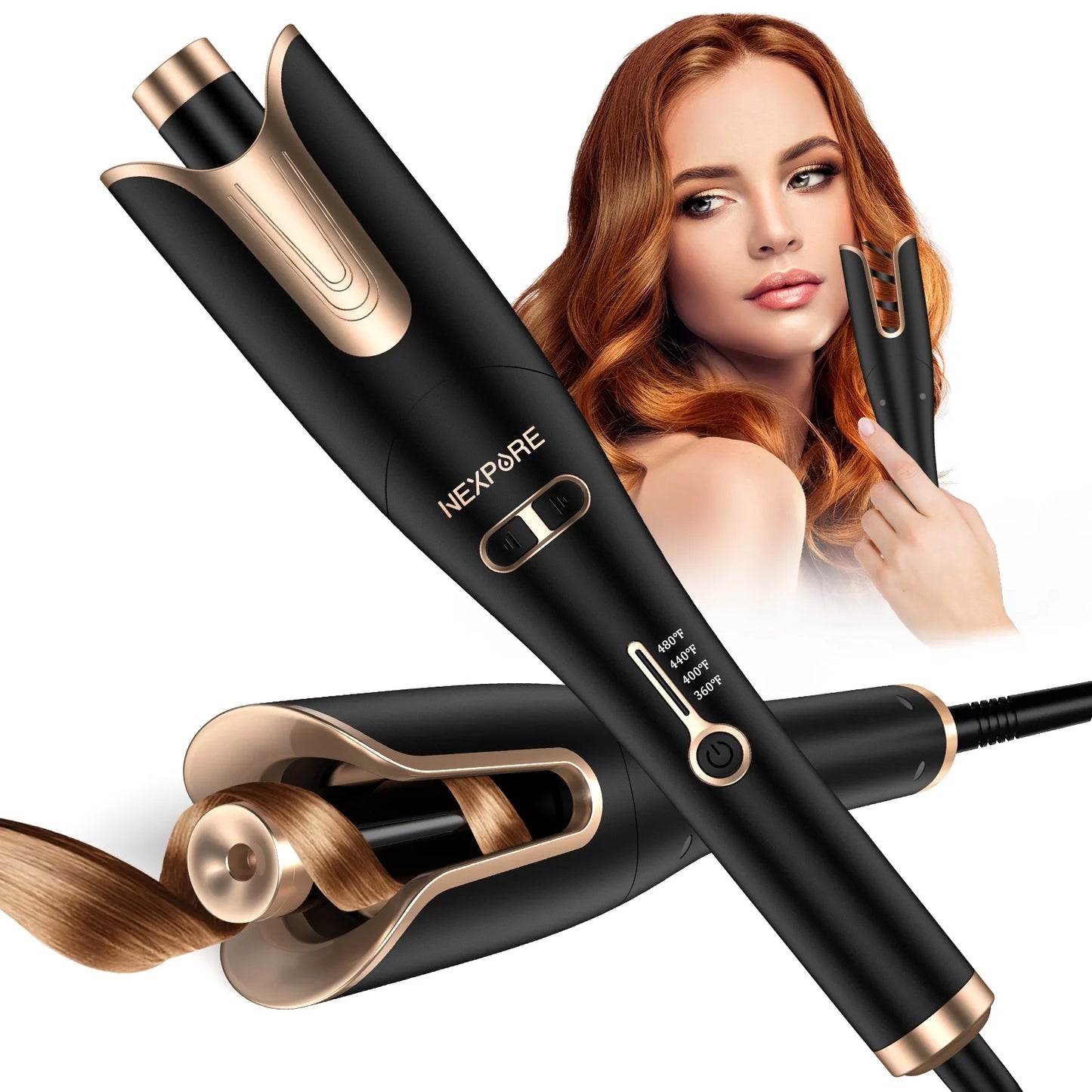 Curling Irons,Curling Iron Professional with 1" Large Rotating Barrel,Salon Curl Hair,Gold