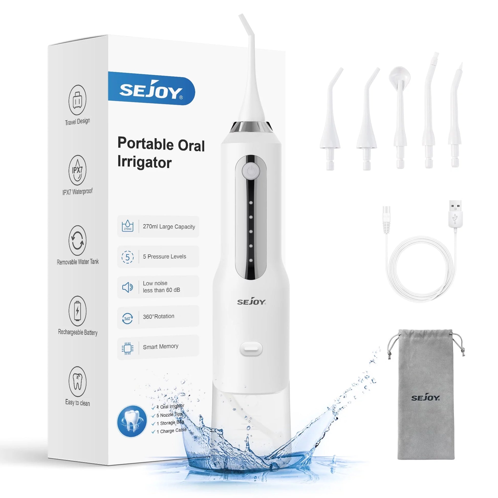 Cordless Dental Water Flosser: USB Rechargeable, Professional Teeth Cleaning, 5 Modes