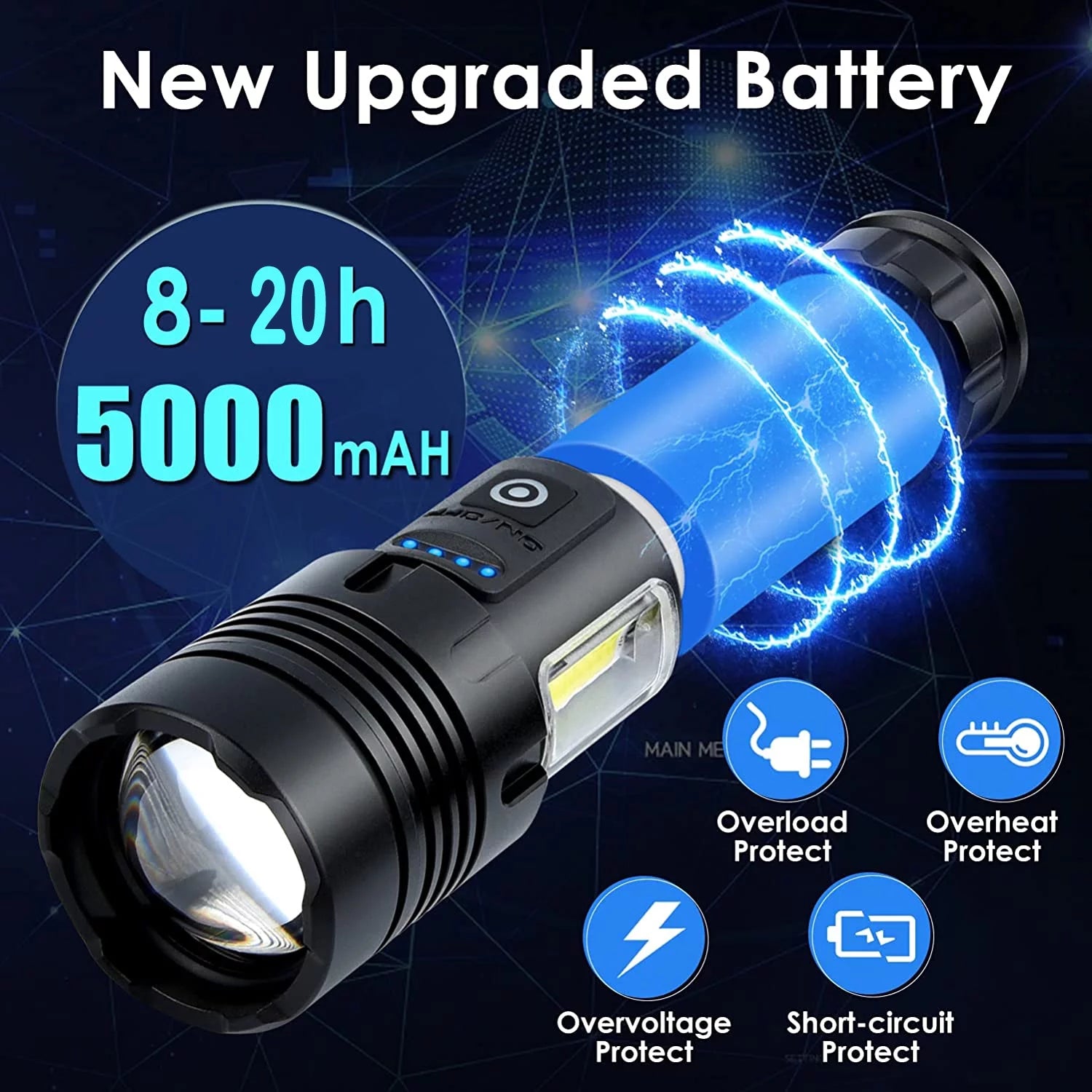 90000 Lumens Powerful Flashlight, Rechargeable Waterproof Searchlight XHP70.2 Super Bright Handheld Led Flashlight Tactical Flashlight 26650 Battery USB Zoom Torch for Emergency Hiking Hunting Camping