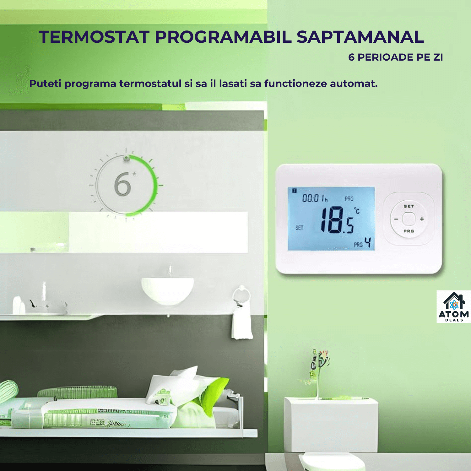 Ecran termostat wireless AC8048RF pentru control temperatura