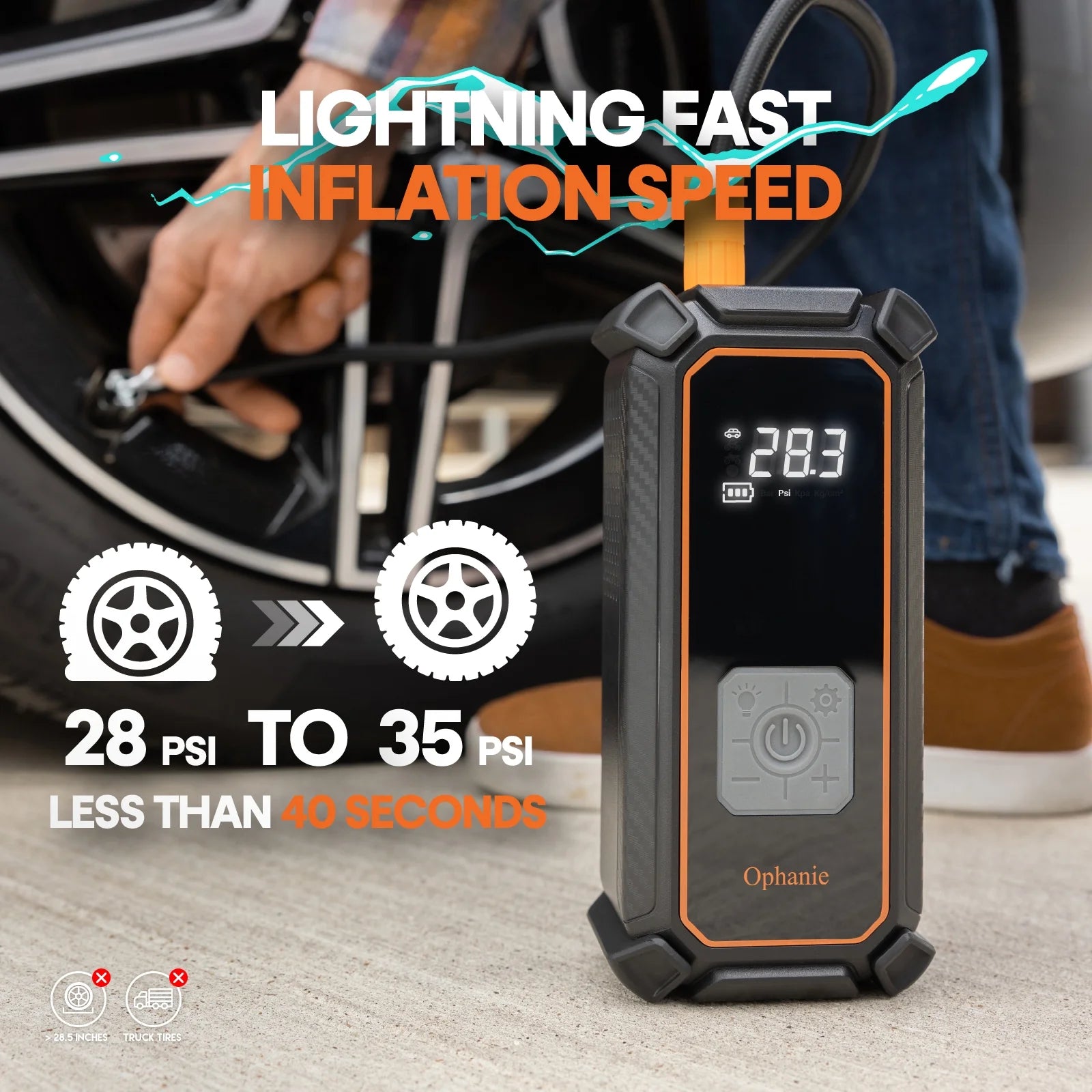 Cordless Portable Tire Inflator - 160 Psi Digital Pressure Gauge,Air Compressor for Car Tires with Automatic Shutoff ,Emergency LED Light, Compact Automotive Pump,Black