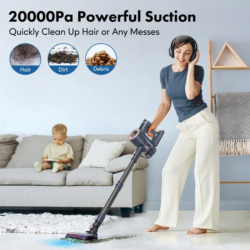 Professional Title: "Homeika Cordless Vacuum Cleaner with LED Display, 20Kpa Powerful Suction, Lightweight Stick Design, 30 Min Runtime, Detachable Battery - Ideal for Carpet, Hard Floors, and Pet Hair (Blue)"