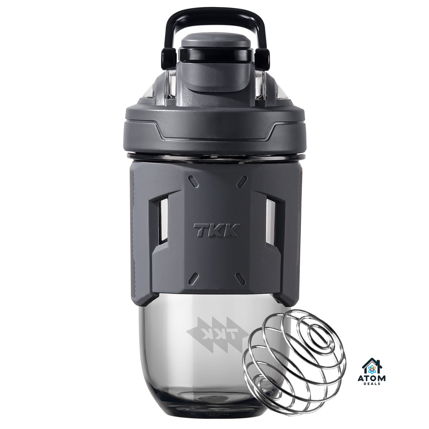 Shaker sport 700 ml ATOM DEALS®️, Tritan fără BPA, capac etanș, marcaje dozaj, gri/portocaliu ATOM Deals