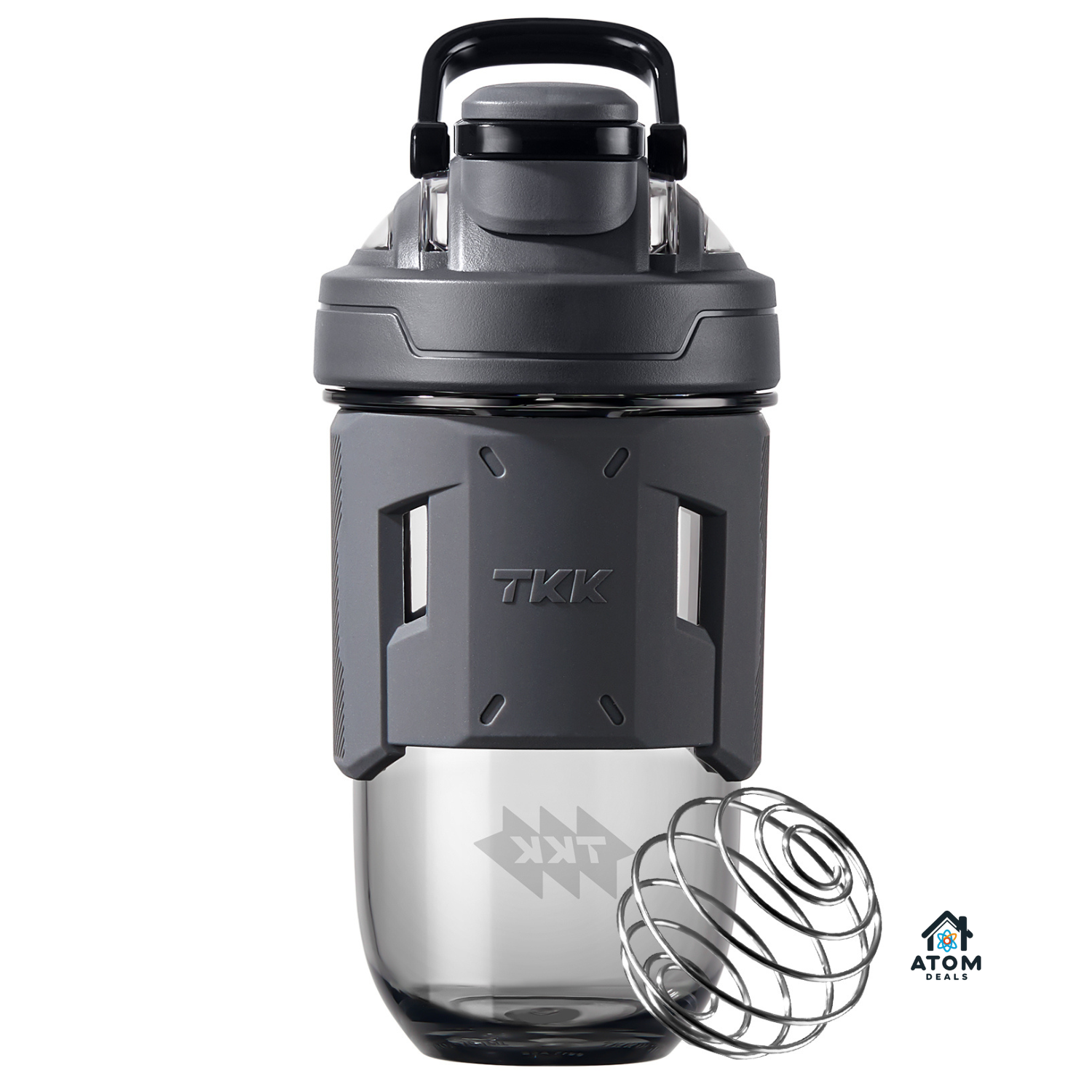 Shaker sport 700 ml ATOM DEALS®️, Tritan fără BPA, capac etanș, marcaje dozaj, gri/portocaliu ATOM Deals