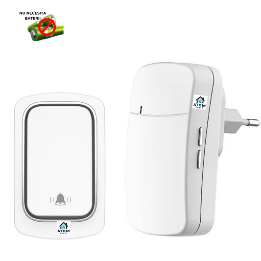 Sonerie wireless 1 la 1, 150m, IP68, 38 tonuri, fără baterie, alb