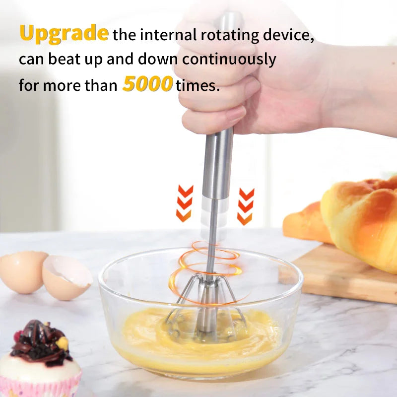 Semi-Automatic Mixer Egg Beater Stainless Steel Whisk Manual Mixer Self-Turning Egg Whisk Kitchen Accessories Egg Tools