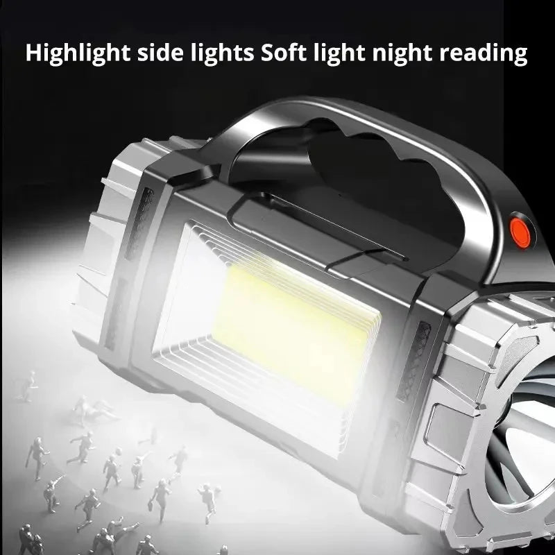 Portable Powerful USB Rechargeable Flashlight Solar LED Light with COB Work Light 4 Gear Charge Mobile Phone Camping Lamp