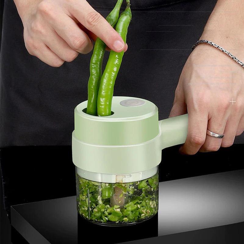 Wireless 4-in-1 Electric Vegetable Cutter Set: Chop, grind, peel, slice!