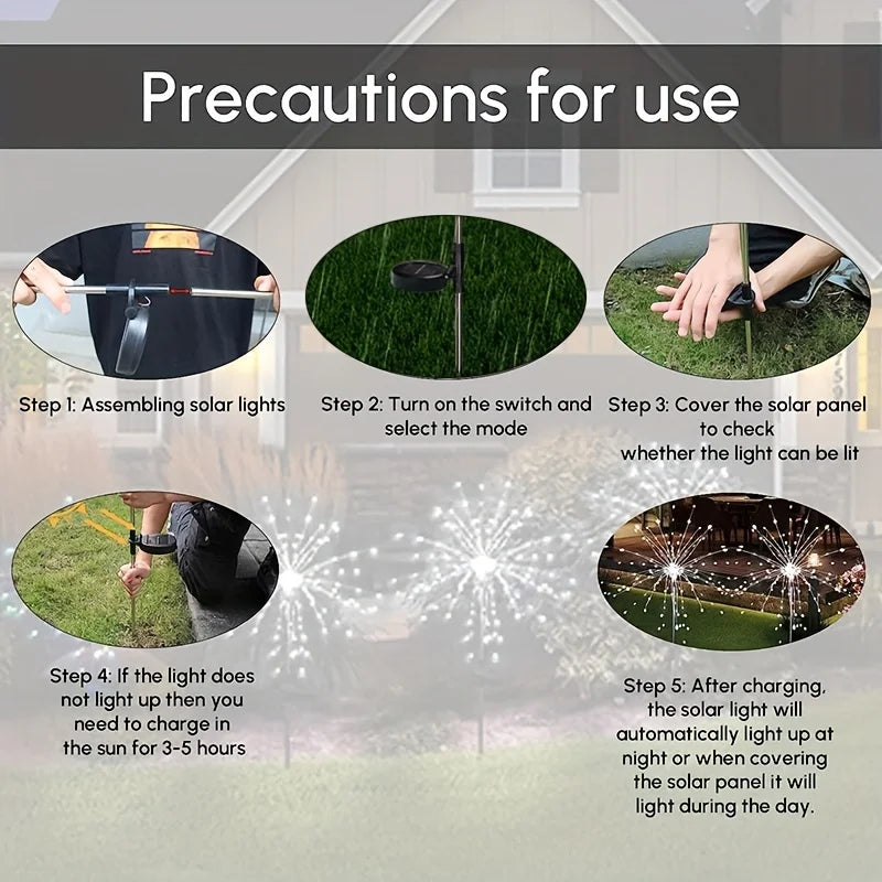 1 Packs Solar Fairy Lights,Waterproof Outdoor Firework Lights,Leds Garden Flower Light for Garden Christmas Party DIY Decoration